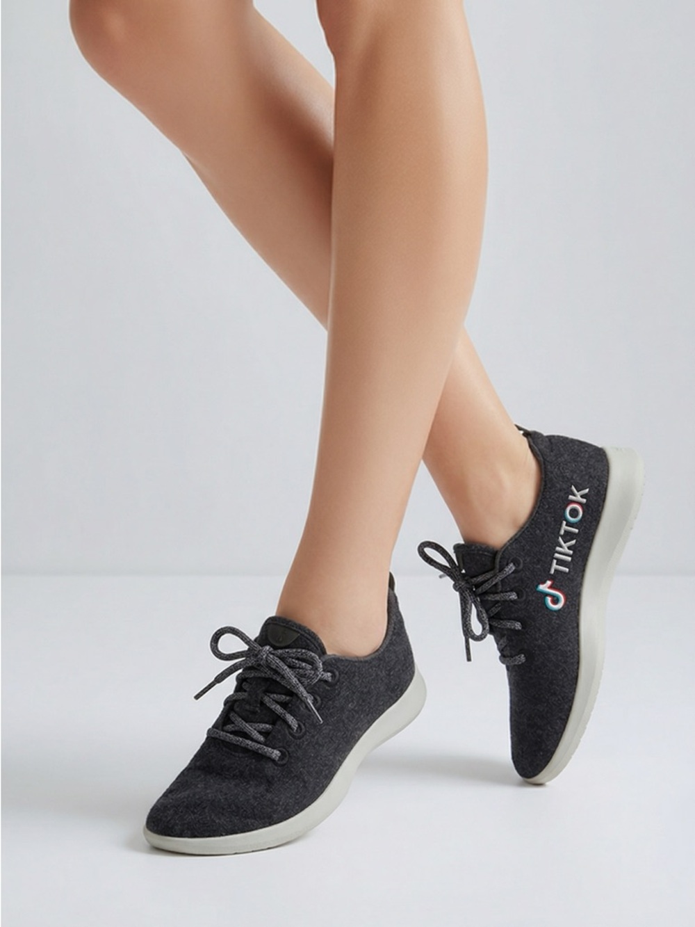 Women's Black Knit Lace-Up Sneakers